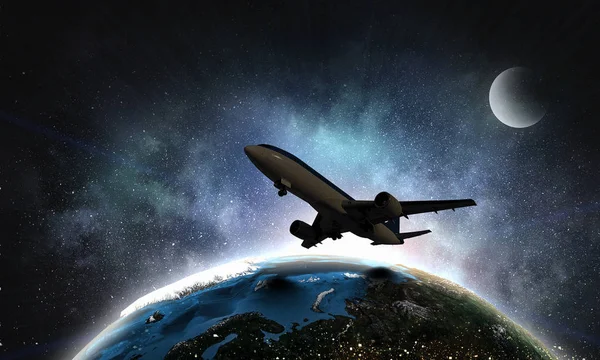 Letadlo v obloze. Kombinovaná technika — Stock fotografie