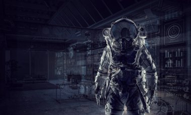 Uzay giysisi tasarım. Karışık teknik