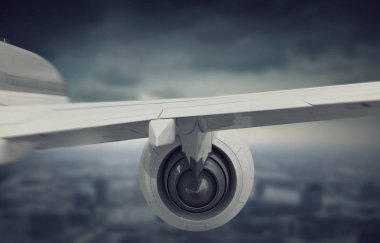 Uçağın gökyüzünde kapatın. Karışık teknik