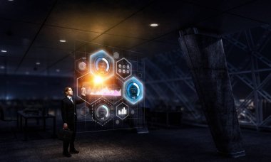 Ofisinde bir iş adamı. Karışık teknik