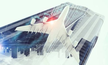 Uçak gökyüzünde. Karışık teknik