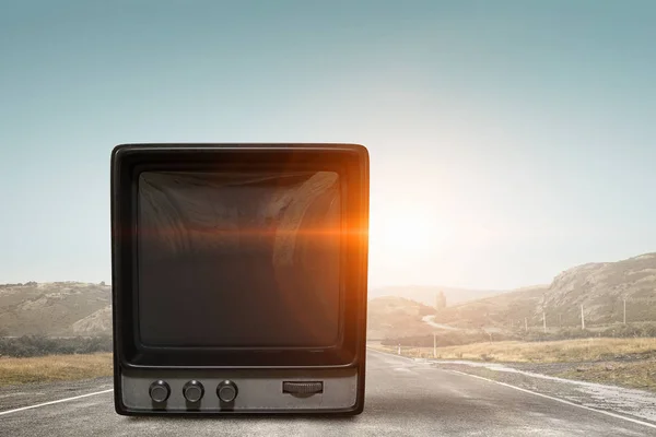 Vintage monitora Tv. Techniki mieszane — Zdjęcie stockowe