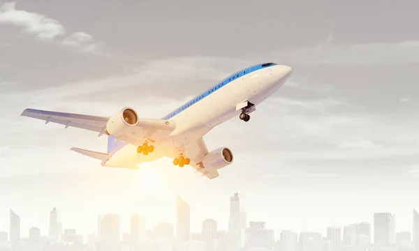 Letadlo v obloze. Kombinovaná technika — Stock fotografie