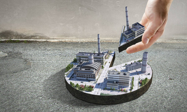 Concept of industrial construction. Mixed media