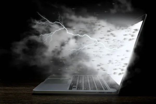 Laptop z lightning. Techniki mieszane — Zdjęcie stockowe