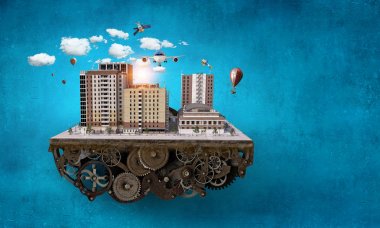 Modern şehir kavramı. Karma ortam. Karışık teknik