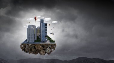 Modern şehir kavramı. Karma ortam. Karışık teknik