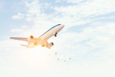 Uçak gökyüzünde. Karma ortam. Karışık teknik