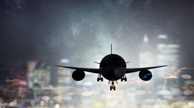 Uçak gökyüzünde. Karma ortam. Karışık teknik