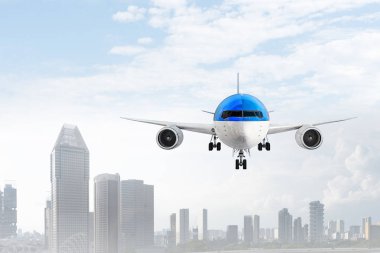 Uçak gökyüzünde. Karma ortam. Karışık teknik