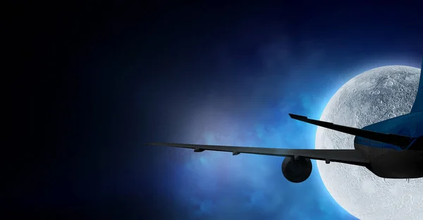 Silueta letounu v obloze. Kombinovaná technika. Kombinovaná technika — Stock fotografie