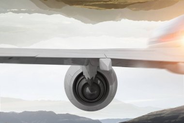 Uçağın gökyüzünde kapatın. Karışık teknik