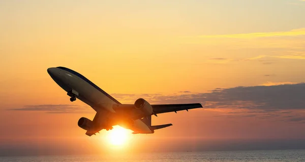 Airliner in sky. Mixed media — Stock Photo, Image