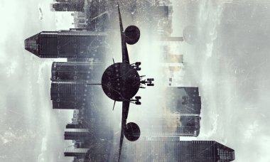 Uçak gökyüzünde. Karışık teknik