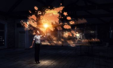 İşkadını ofisinde. Karışık teknik