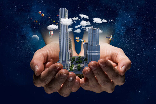 Urban construction development. Mixed media