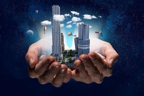 Urban construction development. Mixed media