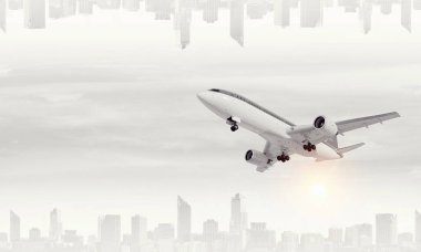 Uçak gökyüzünde. Karma ortam. Karışık teknik