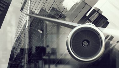 Uçak gökyüzünde. Karışık teknik