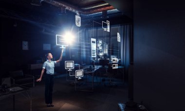 İşkadını ofisinde. Karma ortam. Karışık teknik