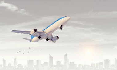 Uçak gökyüzünde. Karışık teknik