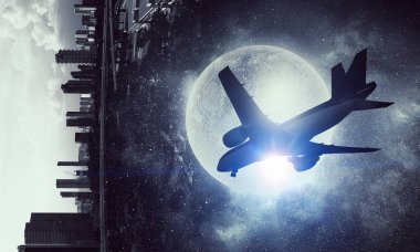 Uçak gökyüzünde. Karışık teknik