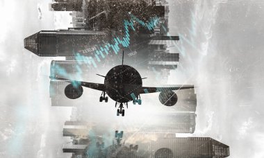 Uçak gökyüzünde. Karma ortam. Karışık teknik