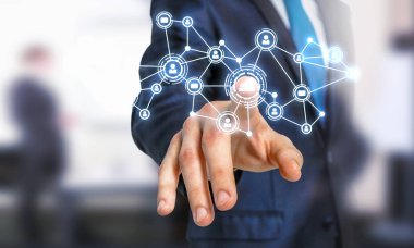 Sosyal bağlantı ve ağ. 3D render. Karışık teknik