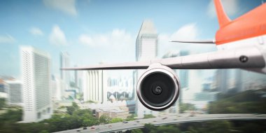 Uçağın gökyüzünde kapatın. Karışık teknik