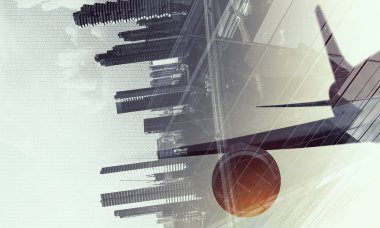 Uçak gökyüzünde. Karma ortam. Karışık teknik