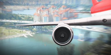 Uçağın gökyüzünde kapatın. Karışık teknik