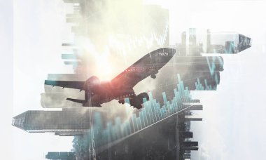 Uçak gökyüzünde. Karma ortam. Karışık teknik