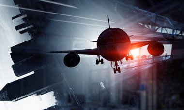 Uçak gökyüzünde. Karışık teknik