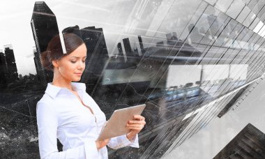 Zarif kadın kullanım tablet. Karışık teknik