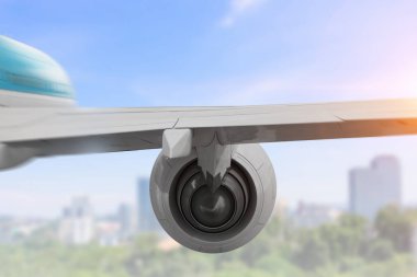 Uçağın gökyüzünde kapatın. Karışık teknik