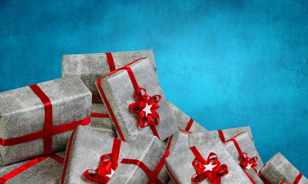 Mountain of gift boxes. Mixed media — Stock Photo, Image