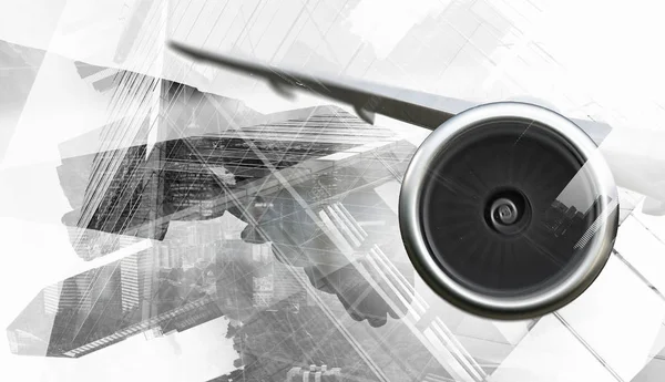 Uçak gökyüzünde. Karışık teknik