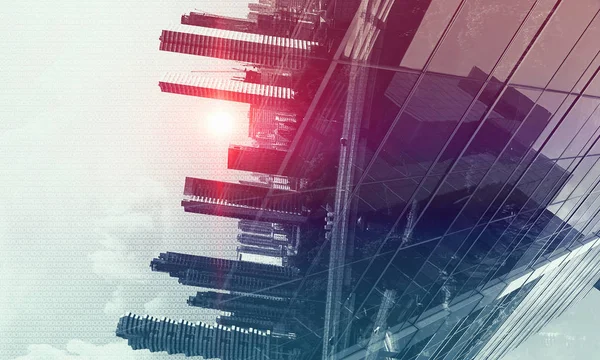 İş şehir arka plan. Karma ortam. Karışık teknik