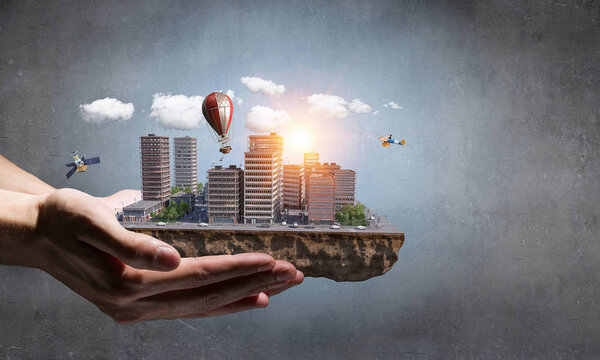 Urban construction development. Mixed media