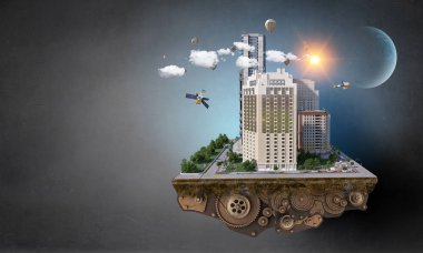 Modern şehir kavramı. Karma ortam. Karışık teknik