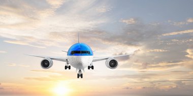 Uçak gökyüzünde. Karma ortam. Karışık teknik