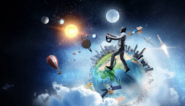 Komik havacı çalıştıran. Karma ortam. Karışık teknik