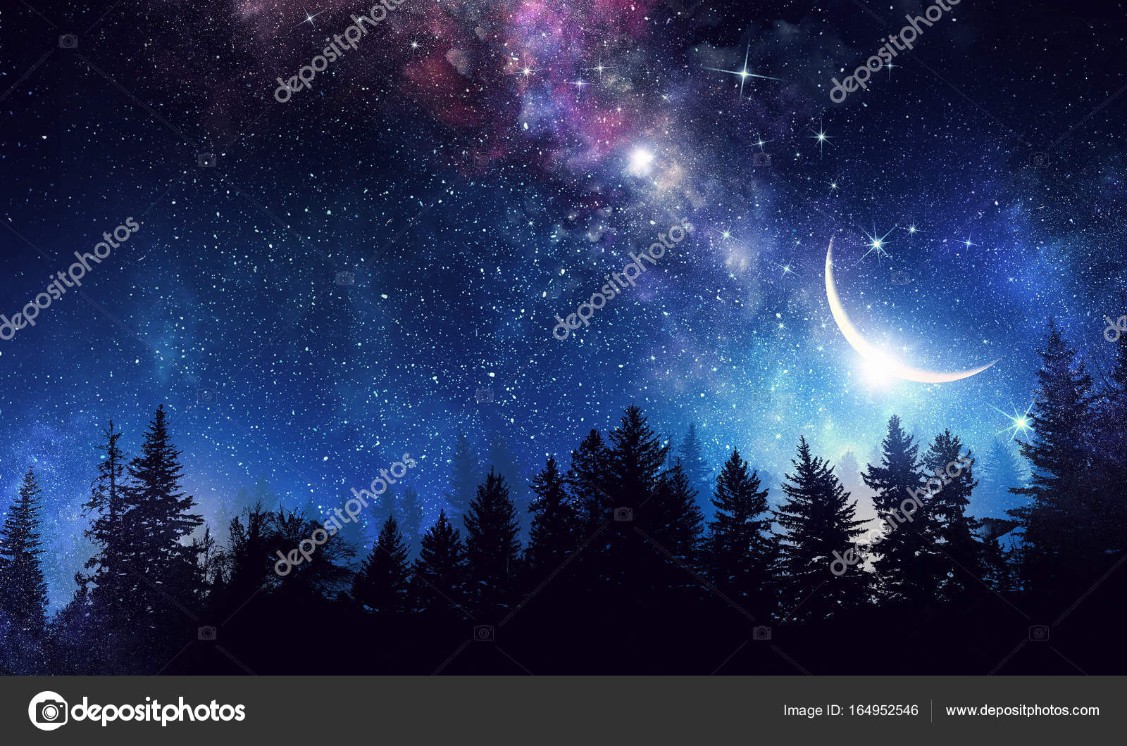 Stary clear night sky. Mixed media — Stock Photo © SergeyNivens #164952546, image size:1600x1060