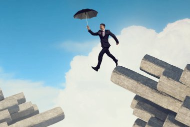 Şemsiye ile zarif bankacı. Karışık teknik