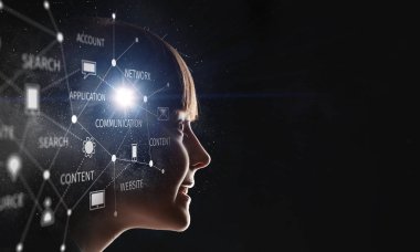 Parlak fikirler kafasının içinde. Karışık teknik