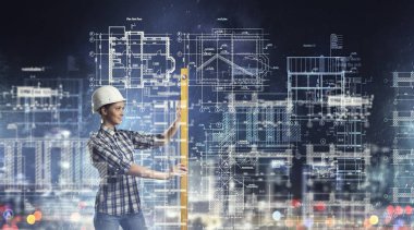 Önlemler alan Oluşturucusu kadın. Karışık teknik