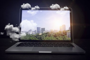 Dış manzara üstünde perde. Karışık teknik