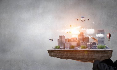 Kadın sunan inşaat projesi. Karışık teknik