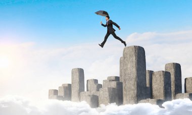 Şemsiye ile zarif bankacı. Karışık teknik