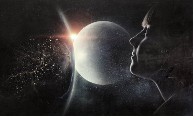 Parlak fikirler kafasının içinde. Karışık teknik